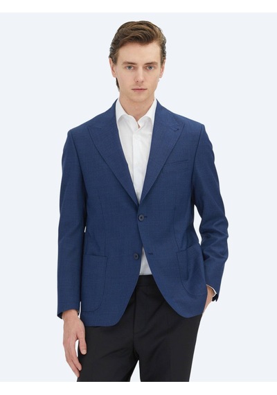 Kip Mavi Mikro Modern Fit %100 Yün Ceket Mavi