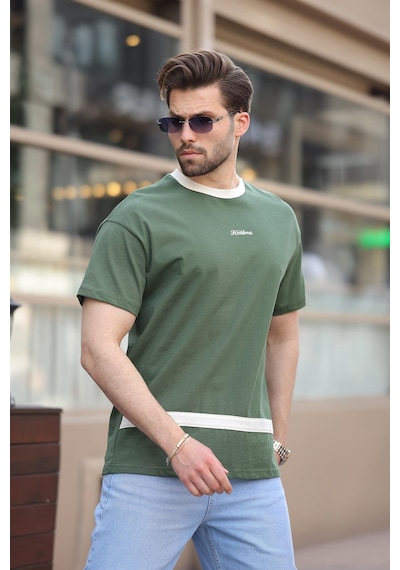 Madmext Haki Baskılı %100 Pamuklu Erkek T-shirt E7135 Haki