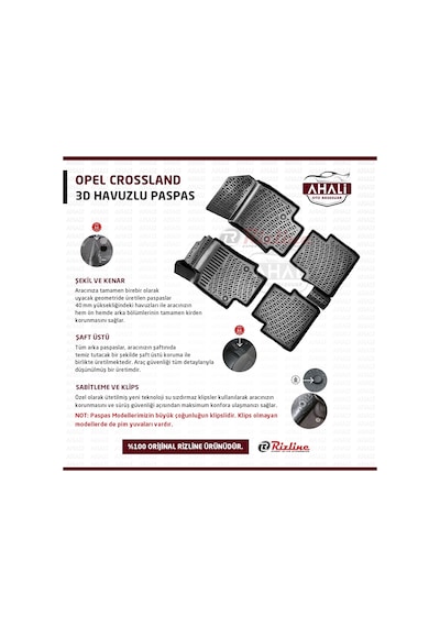 Rizline Opel Crossland 3D Havuzlu Paspas+Araç Kokusu