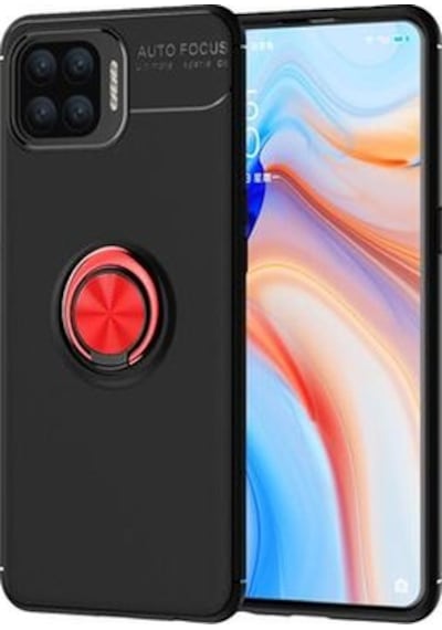Oppo Reno A73 Kılıf Yüzüğü Stant Ve Araç Tutucu Olabilen Şık Esnek Premium Silikon Kapak Ryc/ravel Siyah - Kırmızı