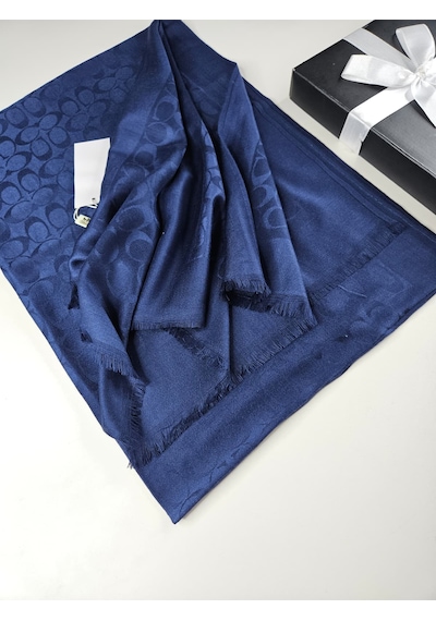 Miorel Scarfs C Desen Çift Taraflı Kaşmir İpek Şal 4 Mevsim Pamuk Şal Lacivert