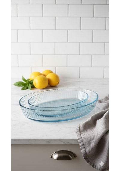 Masterchef Elite 2'li Optikli Oval Servis Tabağı,salata Kasesi, Sunumluk, Tabak Ve Fırın Kabı Saydam