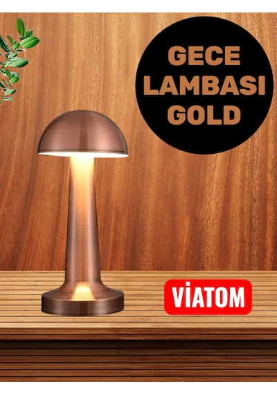 Gece Lambası Şarjlı Dokunmatik Retro Masa Lambası Gold - Masa Lambası Eskitme Gold
