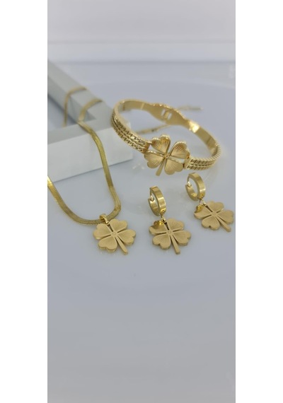 Yonca Gold Çelik Takı Seti 362 Gümüş - Rose Gold