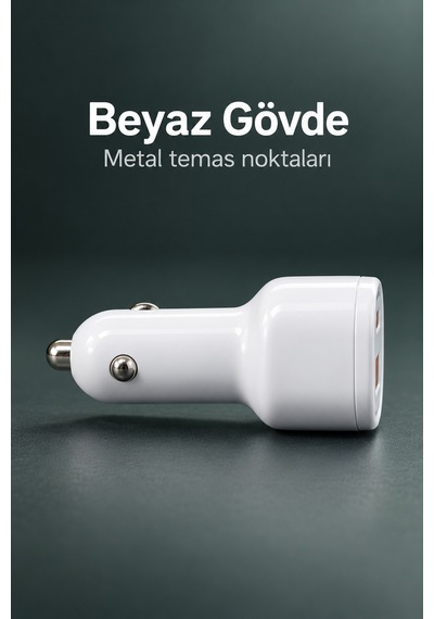 Çift Portlu Beyaz Oto Şarj Adaptörü - Lisinya
