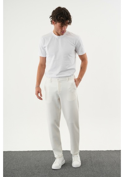 Redline Arden Kışlık Kalın Slim Fit Kemerli Erkek Pantolon Beyaz