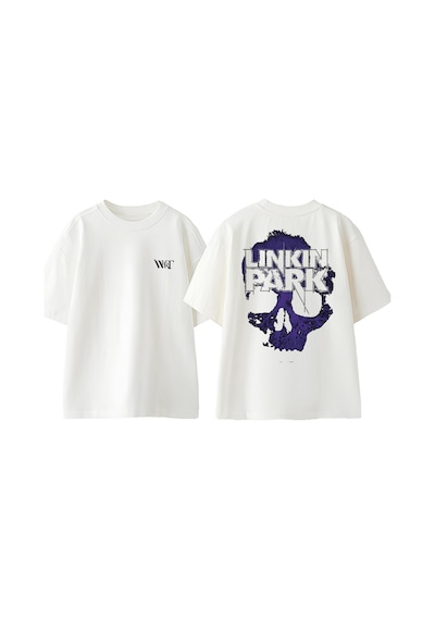 Thewert Lınkın Park Mor Kafa Tasarım Sırt Baskılı Pamuk Beyaz Oversize T-shirt