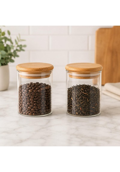 2'li 300 Ml Bambu Kapaklı Cam Kavanoz Seti, Silikon Contalı Şeffaf Baharatlık Ve Saklama Kabı, Çay Kahve Şeker Baharat Kuruyemiş Kavanozu Çok Renkli