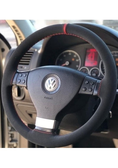 Volkswagen Golf 5 Alkantra Dikme Direksiyon Kılıfı Kırmızı Yüzük