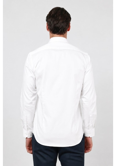 İmza Sert Yaka Uzun Kol Cepsiz Saten Slim Fit %100 Pamuk Gömlek 1004260424 Beyaz