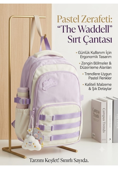 Genel Markalar The Waddell Pastel Mor Mavi Pembe Sırt Çantası Okul Çantası Günlük Kullanım Çok Bölmeli Açık Mor