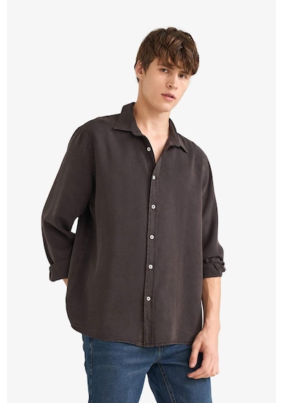 Defacto Regular Fit Gömlek Yaka Twill Uzun Kollu Gömlek G0406ax25aubn339 Kahve