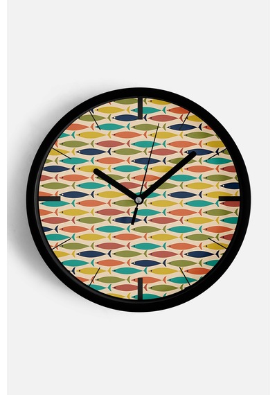 Renkli Balık Modern Tasarım Duvar Saati - 25cm - Önü Camlı Siyah Kasa - Sessiz Mekanizma-jh0092 Siyah