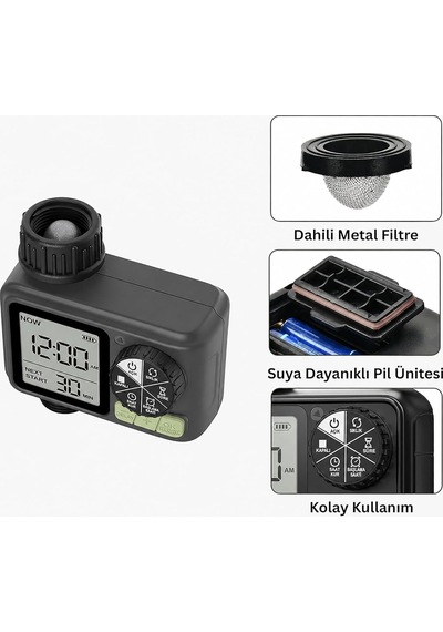 Dijital Sulama Zamanlayıcı Programlanabilir Bahçe Sulama Cihazı, Otomatik Hortum & Musluk Tipi Timer, Lcd Ekran, Manuel Mod + Rain Delay, 3/4 Bağlantı, Pilli Dış Mekan Sulama Kontrol Cihazı