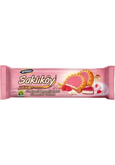 Ülker Saklıköy Frambuazlı Beyaz Çikolatalı Bisküvi 100 Gr X 8 Adet