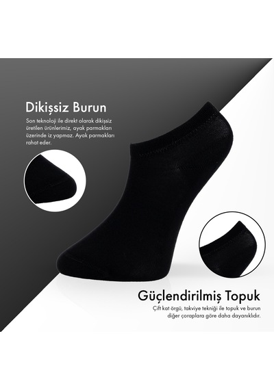 Lion Monroe Saf Bambu Erkek Sneaker Siyah - Beyaz Çorap Dikişsiz Görünmez Bilekte Spor Çorap Premium 6'lı L5952aznb Softaura