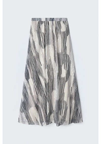 Sateen Desenli Kloş Etek - Siyah-137639