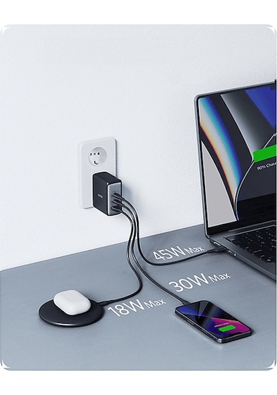 Anker A2145 Nano Iı 100 W Usb-c 3 Çıkışlı Gan Iı Yüksek Hızlı Şarj Cihazı