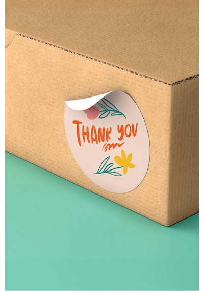 Çilekli Ve Çiçekli Thank You Sticker 3x3cm St2241 Çok Renkli
