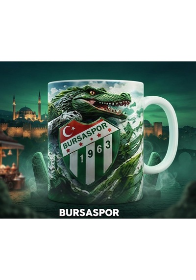 Bursaspor Timsah Kupa Bardak Yeşil Beyaz Tasarım Yüksek Kaliteli Kahve & Çay Kupası