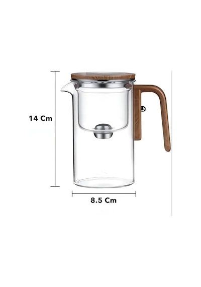 Borosilikat Cam Sihirli Demlik Ahşap Saplı Isıya Dayanıklı Çaydanlık 520 Ml Şeffaf