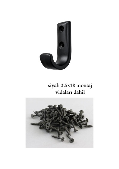 Metal Duvar Askısı, J Tipi, 5x3x1.8 Cm, Montaj Vidaları Dahil, 5
