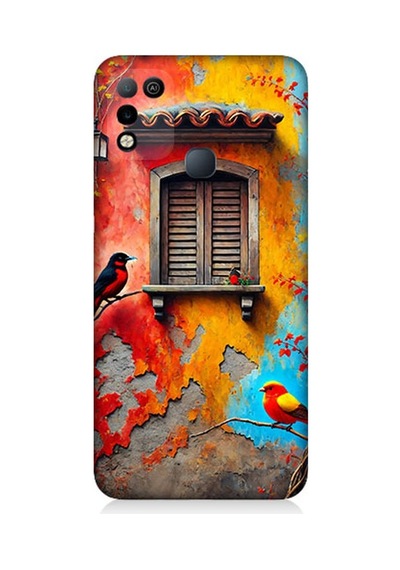 İnfinix Hot 10 Play Uyumlu Pencerede Renkli Kuşlar Desenli Silikon Kılıf Çok Renkli