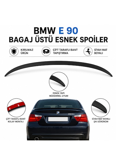 Bmw E90 3 Serisi 2005-2012 Model Uyumlu Bagaj Üstü Esnek Spoiler Siyah Mat Boyalı