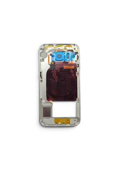 G925 Orta Kasa Galaxy S6 Edge Uyumlu Beyaz Renk Orta Kasa Çerçeve + Ses Açma On Off Tuş Plastik Kamera Camı Ve Hoparlör Gümüş