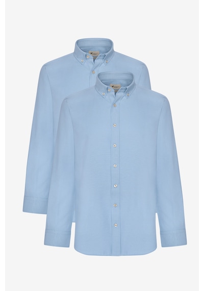 AC&Co / Altınyıldız Classics Erkek Mavı 2'li Pamuklu Kolay Ütülenebilir Slim Fit Dar Kesim Oxford Gömlek Paketi Mavi