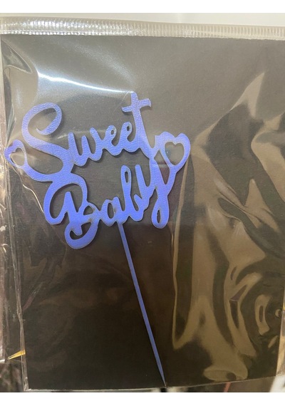 Özel Üretim Kutlama Objesi Yaş Günü Parti Süsü Sweet Baby Mavi Ahşap Pasta Üzeri Süs