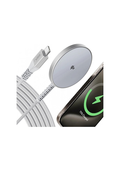 Halolock Mini Qi2 Sertifikalı, Magsafe 15w Kablosuz Şarj Cihazı, Gümüş Gri