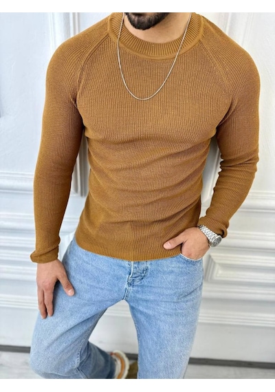 Elku Moda Kazak Slim Fit Naturel Örme Pamuk Tüylenmeyen Triko Dar Kesim Body Kazak 001