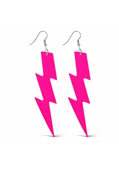 80 Ler 90&amp Apos Lar Retro Neon Pembe Şimşek Küpe 10 Cm 4801