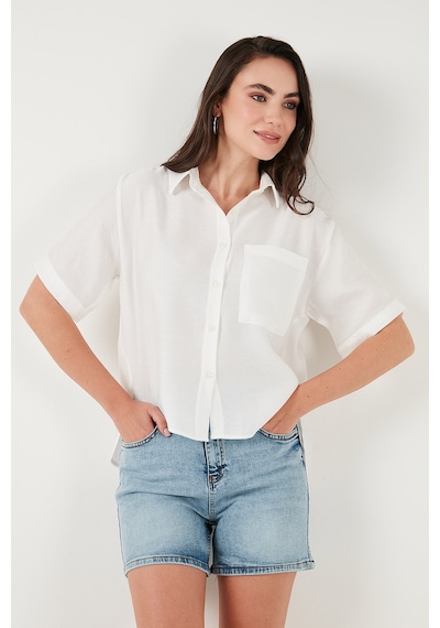 Lela Regular Fit Göğüs Cepli Kısa Kollu Bayan Gömlek 6779324 Beyaz