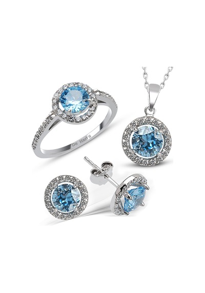 Kuyumcudükkani Zirkon Taşlı Tektaş Yüzük Kolye Küpe Seti-24102-w-blu 10 Beyaz