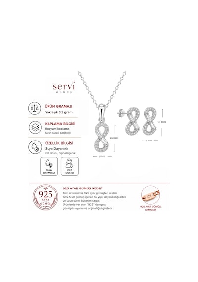 Servi 925 Ayar Gümüş Baget Detaylı Minimal Sonsuzluk Kolye Ve Küpe Seti-325