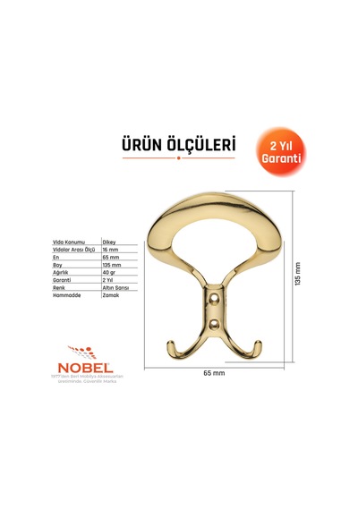 Üçgen Portmanto Askısı, Metal Vestiyer Askısı, 40 Gr, Dolap Ve Duvar Askılığı, Altin Vidalı Altın