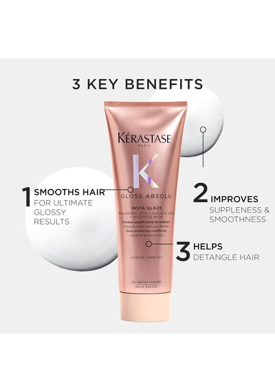 Gloss Absolu Insta Glaze Saç Kremi, Tüm Saç Tipleri İçin Parlaklık Arttırıcı Saç Kremi, Glikolik Asitli, Hyaluronik Asit Ve Yabani Gül, 75 Ml