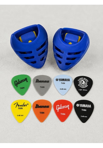 Gitar Pena Tutucu Lacivert, 2 Adet Ukulele Pena Şarjörü Ve 8 Adet Karışık İnce Çalma Penası Seti, Penalar Rastgele Renk Ve Model Gönderilir