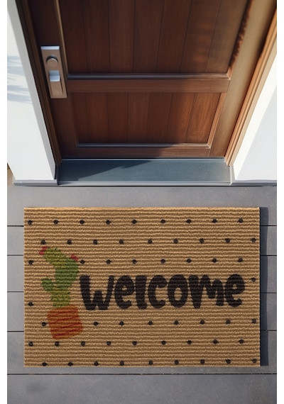 Koza Home Coco Welcome Kaktüs Paspas Dış Kapı Paspası Kıl Kapı Önü Paspası Naturel