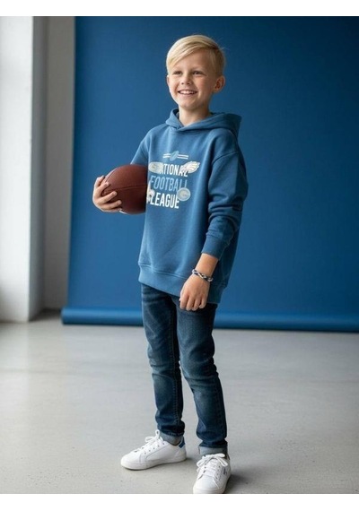 Zekids Erkek Çocuk Sırt Baskılı Football League Yazılı Kapüşonlu Sweatshirt-16639 Indigo