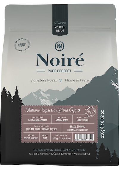 Noire Italiano Espresso Blend 3 250g %100 Arabica Blend Çekirdek