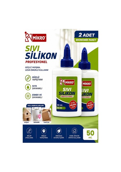 Sıvı Silikon Yapıştırıcı 50 Ml 2 Adet Mikro Silikon Yapıştırıcı Sıvı 50 Gr Plastik Cam Mermer Kağıt Karton Tahta Köpük