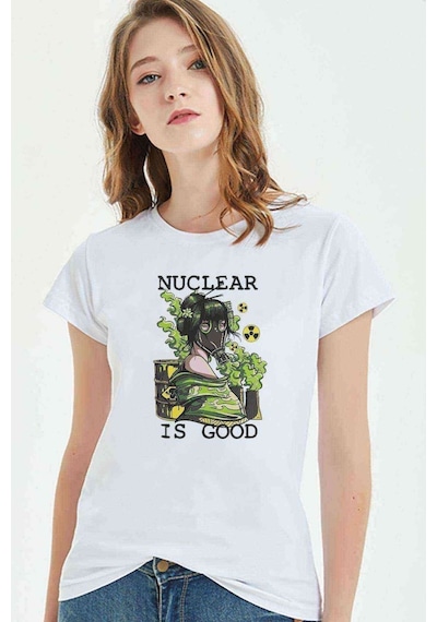 Nuclear Is Good Baskılı Beyaz Kadın Tshirt