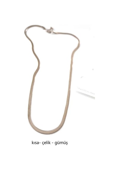 Jenerik Kısa İtalyan Çelik Kolye-45 Cm - Gümüş