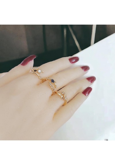 3'lü Modern Vintage Yüzük Seti Altın Renk Gold