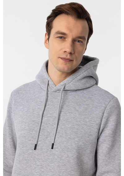 Süvari Gri Regular Düz Kapüşonlu Yaka Sweatshirt Gri