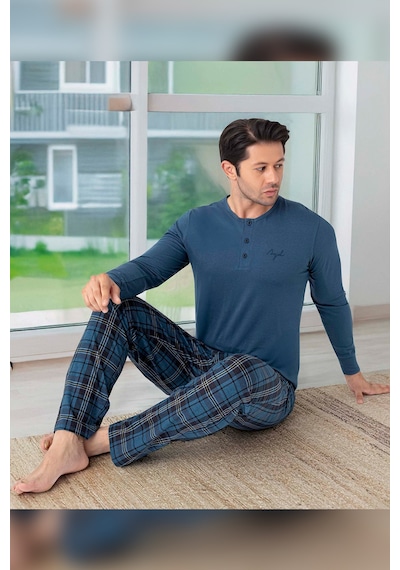 Aydoğan Erkek Civan Patlı Modal Çelik Mavisi Pijama Takımı 0417 Mavi