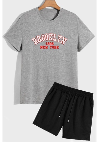 Uyguntarz Brooklyn Şort T-shirt Eşofman Takımı Gri